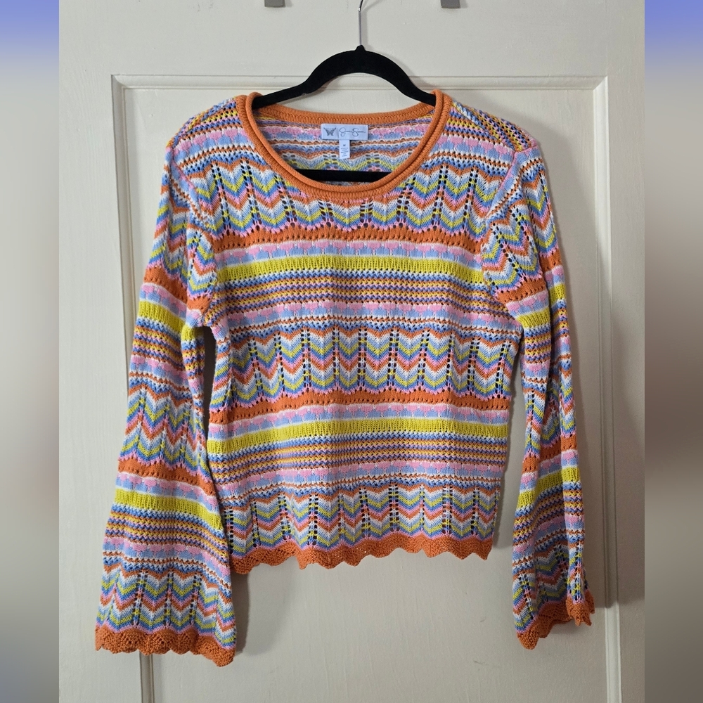 Jessica Simpson Crochet Striped Long Sleeve Sweater